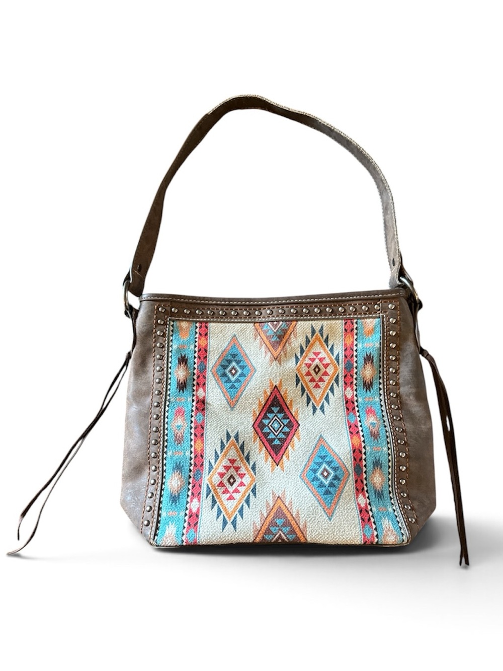 Montana West Southwestern Aztec Print Studded Shoulder Bag